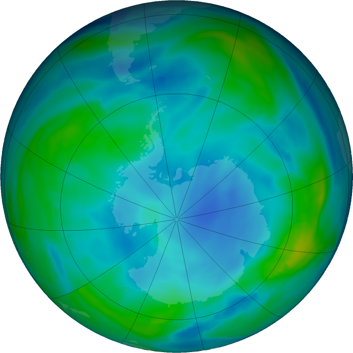 Antarctic ozone map for 26 June 2022